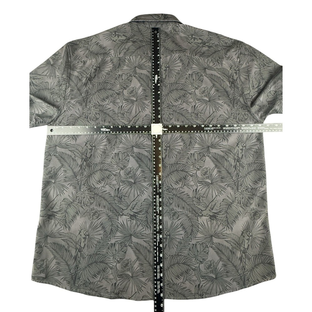 Projek Raw Mens XXL Tropical Parrot Print Button Up Shirt Gray Short Sleeve - Picture 6 of 10